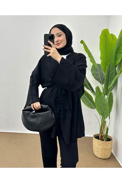 hueonline Black Ribbed Tunique Set