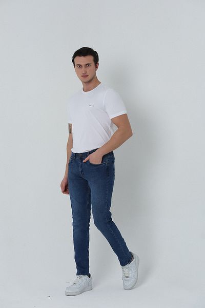 Brothers Ανδρικό Slim Fit Κανονική μέση ίσιο πόδι 5 τσέπες ελαστικό τζιν ύφασμα Jean Jeans παντελόνι μπλε