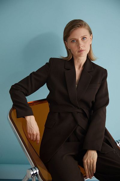 Nurs Brown Double-breasted Belted Jacket