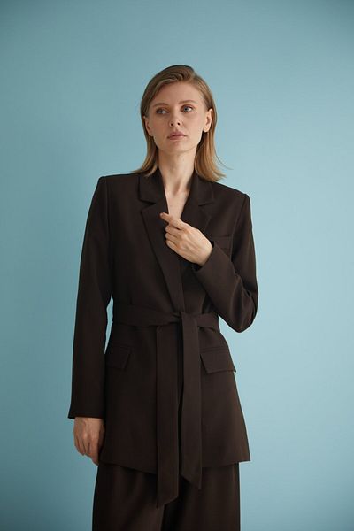 Nurs Brown Double-breasted Belted Jacket