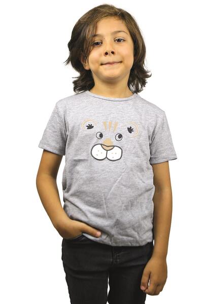 ASG TEKSTİL Παιδικό μπλουζάκι Lion Pattern Grey Melange - Κοντό μανίκι