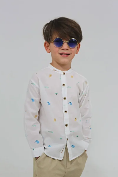 ASG TEKSTİL White Tiger Print Short Sleeve Shirt for Baby Boy