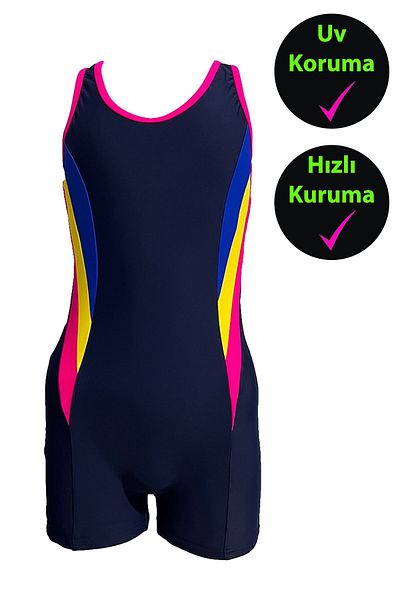 CUPSEA Girl's Navy Blue Piece Swimsuit with Shorts 40 Factor Sun UV Protection