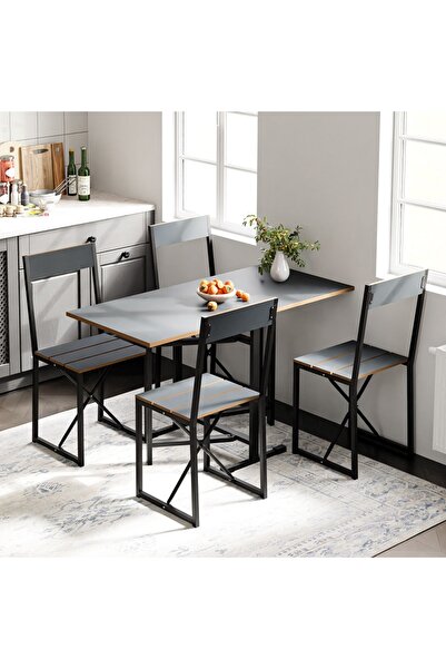 eportatif Katlanır 4 Kişilik Mutfak Masa Sandalye Takımı Füme 1417