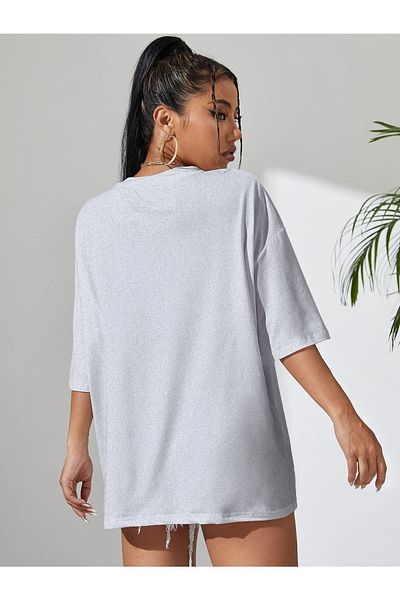 MODARİCH Cool Mom T-shirt -grey, Printed, Crew Neck, Printed, Short Sleeve, Boyfriend, Loose