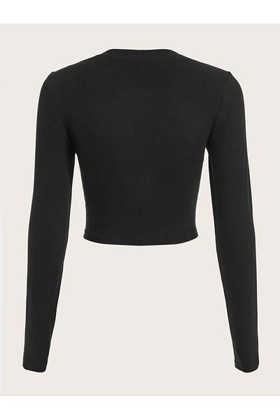 Bengi Clothing Γυναικεία μαύρη μακρυμάνικη μπλούζα Y2k Crop Top