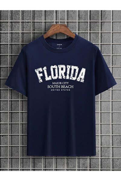 MODARİCH Tricou Florida South Beac - bleumarin, imprimat, decolteu, supradime...