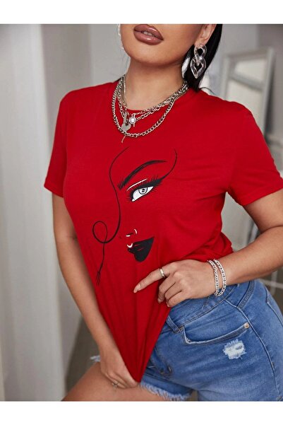 MODARİCH Women's Silhouette Figure T-shirt -red, Printed, Crew Neck, Printed,...