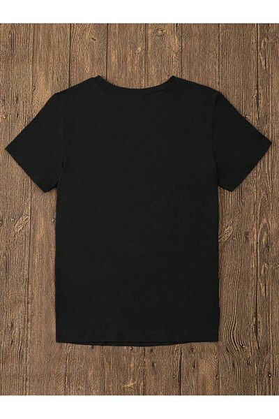 MODARİCH Μαύρο μπλουζάκι με στάμπα Oversize Heart - Crew Neck, κοντό μανίκι