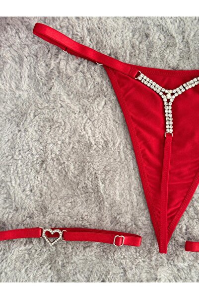 Oprah Kadın Parlak Taşlı Beli Ayarlanabilir Seksi String 2Li Taşlı Aksesurlı Bacak Aksesuarı