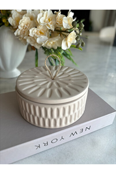 Bautinq Store Dekoratif Büyük Boy Bej Renk Kapaklı Kutu Takı Kutusu Skandinav...