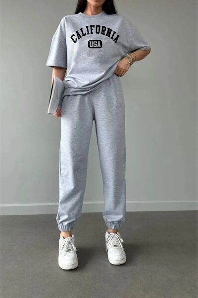 MODARİCH Καλιφόρνια ΗΠΑ - Γκρι Σετ Φούτερ και Παντελόνι Τζόγκερ Oversize, με ...