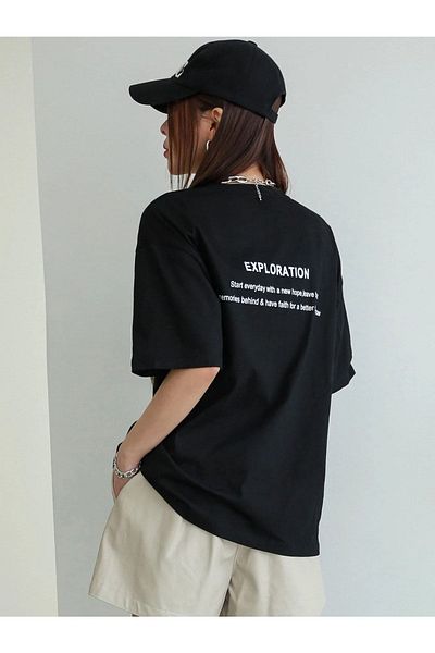 Mythologie Μπλουζάκι Exploration - Μαύρο, εμπριμέ, Oversize, Crew Neck, Κοντό μανίκι