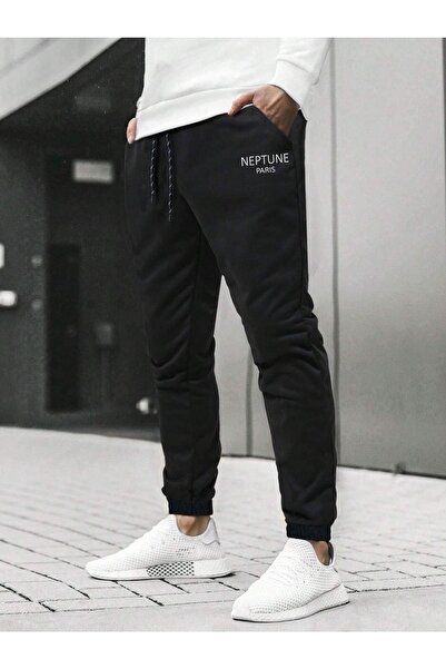 Mythologie Neptune Paris Sweatpants Jogger - Black Printed Elastic Leg High Waist