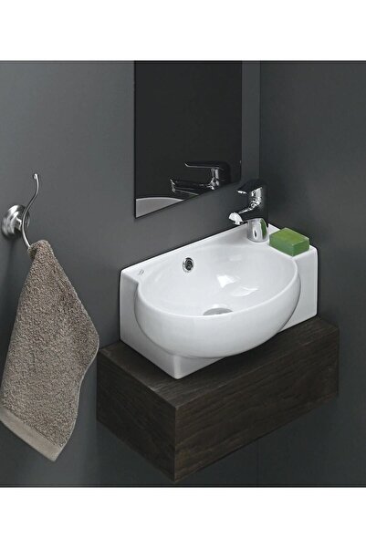 Turkuaz Banyo Ve Tuvalet Mini Köşe Lavabo 28*45 Cm (BANYO DOLABI DAHİL)