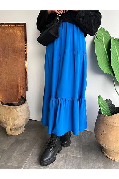 ENDAMIM Solid Color Viscose Layered Skirt