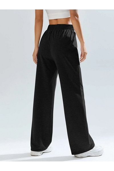 Mythologie Flare Leg Basic Straight Sweatpants Jogger - Μαύρο γυναικείο φαρδύ ψηλόμεσο χειμώνα