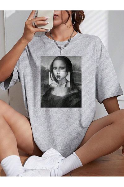 Mythologie Μπλουζάκι Monalisa Lollipop - Γκρι εμπριμέ κοντό μανίκι με λαιμόκοψη