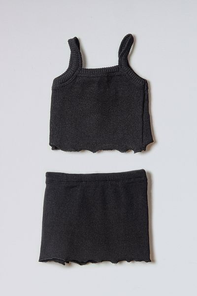 ADABEBEK Corded Baby Crop Skirt and Rope Hanging Top Set