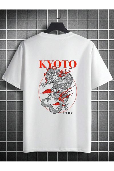 Mythologie Μπλουζάκι Kyoto Dragon - Λευκό εμπριμέ κοντό μανίκι με λαιμόκοψη