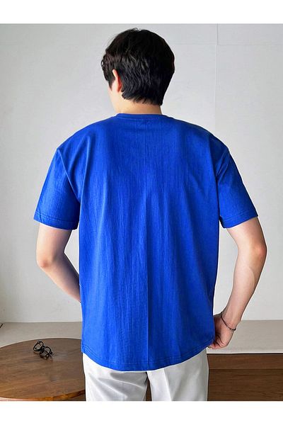 Mythologie Μπλουζάκι Laguna Beach - Sax Blue Printed Oversize Crew Neck με κοντό μανίκι
