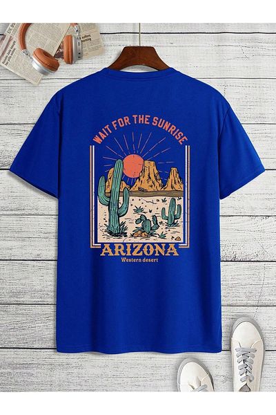 Mythologie Arizona Western Desert T-Shirt - Sax Blue Printed Oversize Crew Neck με κοντό μανίκι