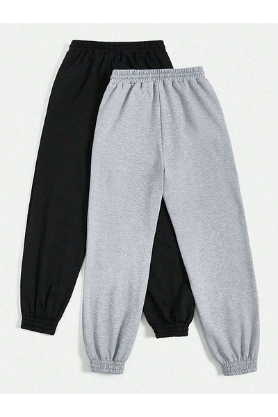 Mythologie 2 Pack Mini Butterfly Sweatpants Jogger - Μαύρο και γκρι εμπριμέ λαστιχένιο πόδι ψηλόμεσο καλοκαίρι