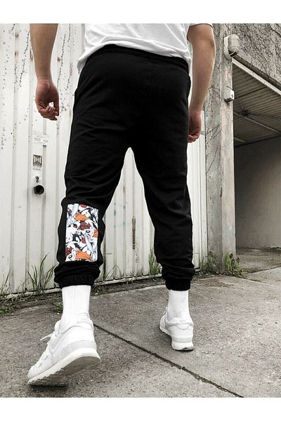 Mythologie Ψηλόμεσο Rubber Leg Jogger Sweatpants - Μαύρο εμπριμέ χειμώνα