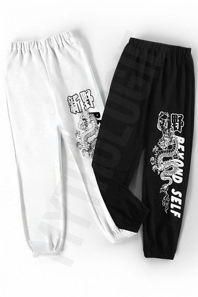 Mythologie 2 Pack Dragon Beyond Self Sweatpants Jogger - Ασπρόμαυρο εμπριμέ λαστιχένιο πόδι ψηλόμεσο καλοκαίρι