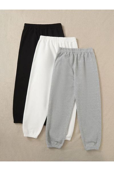 Mythologie 3 Pack Feelings Sweatpants Jogger - Μαύρο και άσπρο γκρι εμπριμέ λαστιχένιο πόδι ψηλόμεσο καλοκαίρι