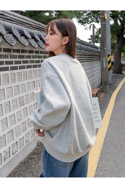 MODARİCH Φούτερ Destiny Enrich - Γκρι εμπριμέ Oversize βολάν λαιμόκοψη