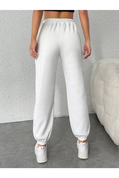 Mythologie Καλιφόρνια Printed Jogger Sweatpants - Λευκό ελαστικό ψηλόμεσο χειμώνα με τσέπες στα πόδια