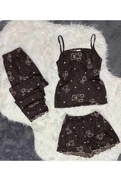 şıklık durağı Pegasus Patterned 3-Piece Summer Women's Pajamas Set