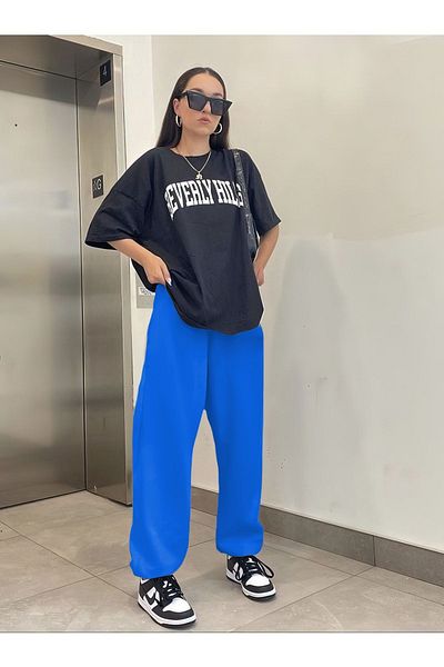 Mythologie Σετ μπλουζάκι Beverly Hills Black Jogger και μπλε φούτερ - Oversize Crew Neck