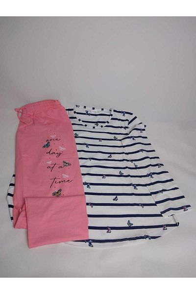 VİENETTA Set de pijamale din bumbac, cu mâneci lungi, cu mâneci lungi, cu decolteu rotund, albastru bleumarin