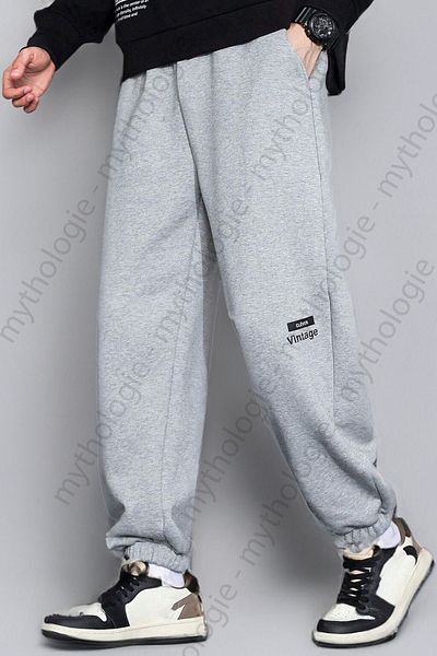 Mythologie Vintage Minimal Sweatpants Jogger - Γκρι εμπριμέ ψηλόμεσο χειμερινό λαστιχένιο πόδι