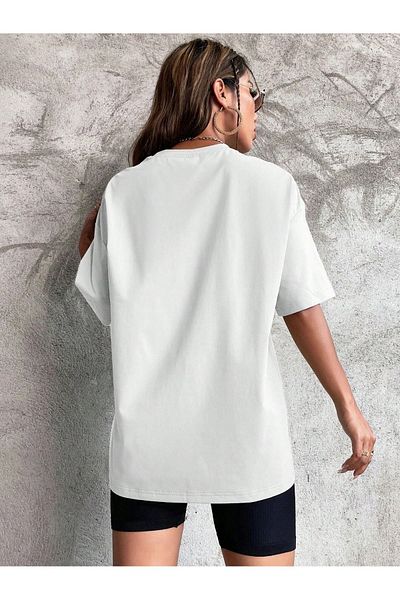 Mythologie Unprinted Solid T-Shirt - Λευκό Oversize Crew λαιμόκοψη κοντό μανίκι