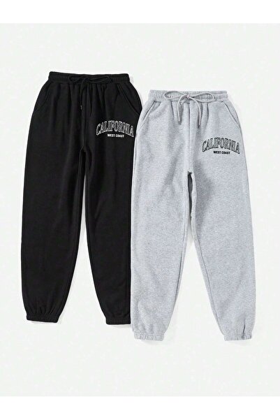 Mythologie 2 Πακέτα Φούτερ Καλιφόρνιας σε πολύχρωμο σχέδιο Jogger - Μαύρο γκρι με στάμπα με ψηλόμεσο λαστιχένιο πόδι