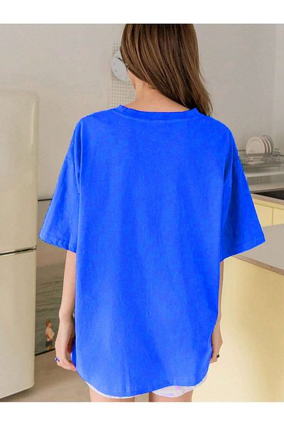 Mythologie Holiday 1961 T-Shirt - Κοντό μανίκι με στάμπα Sax Blue με υπερμεγέθη λαιμόκοψη