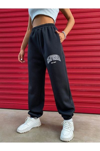 Mythologie California Sweatpants Jogger - Black Printed Elastic Leg High Waist Winter