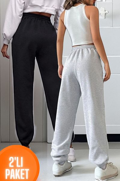 Mythologie Φούτερ Jogger 2 τεμαχίων - Μαύρο γκρι καουτσούκ με ψηλόμεσο πόδι Καλοκαίρι
