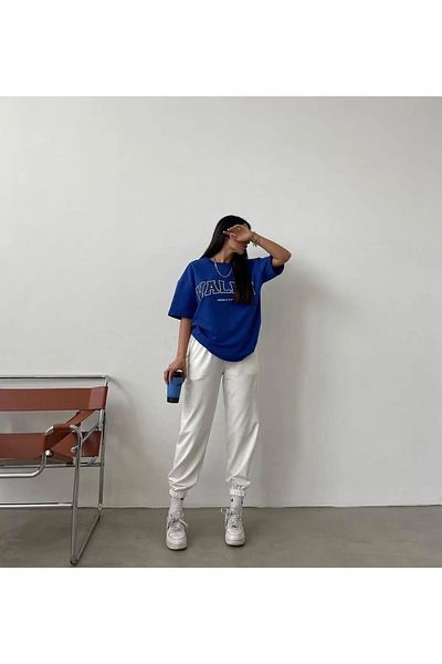 Mythologie Valiri T-shirt Sweatpants Jogger - Σετ φόρμας Sax Blue White Printed Oversize Crew Neck