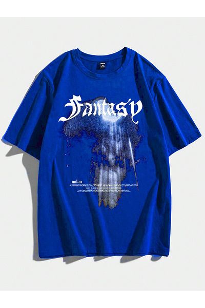 Mythologie T-Shirt Fantasy - Sax Blue Printed Oversize Crew Neck Κοντό μανίκι