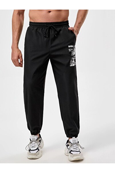 Mythologie Чоловічі штани Nasa Beyond Self Jogger - Чорні з принтом на гумці та високою талією