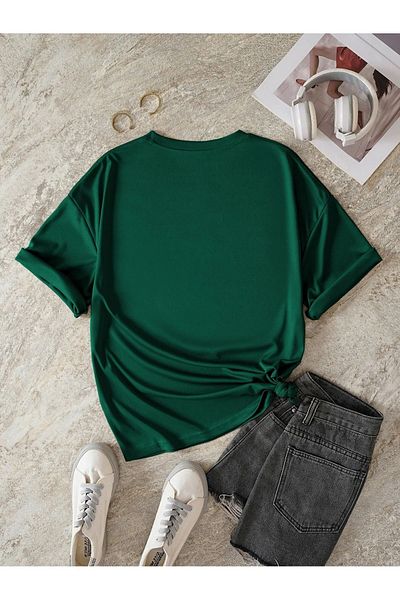Mythologie Μπλουζάκι Brooklyn New York - Nefti Green Printed Oversize Crew Neck με κοντό μανίκι