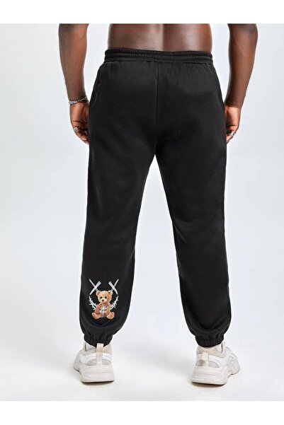 Mythologie Ανδρικό παντελόνι Jogger Bear Face - Μαύρο με στάμπα από καουτσούκ με ψηλή μέση