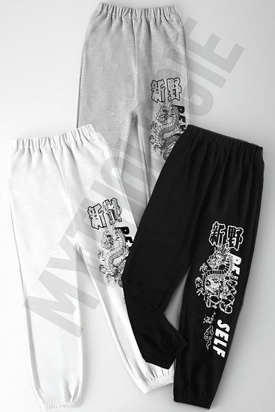 Mythologie 3 Pack Dragon Beyond Self Sweatpants Jogger - Λευκό Μαύρο Γκρι εμπριμέ λαστιχένιο πόδι ψηλόμεσο καλοκαίρι