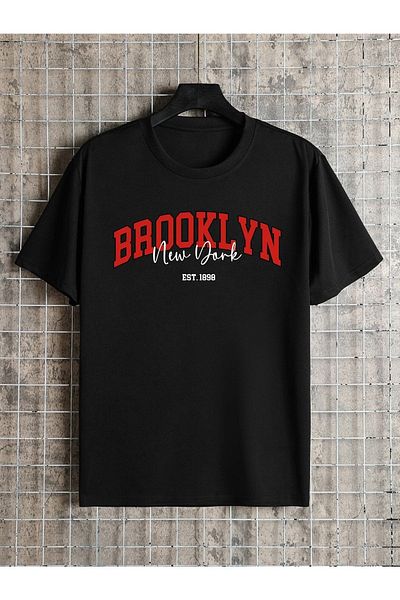 Mythologie Μπλουζάκι Brooklyn - Μαύρο, εμπριμέ, Oversize, Crew Neck, Κοντό μανίκι
