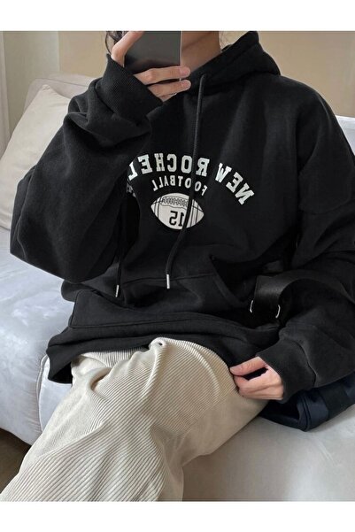 MODARİCH New Rochelle Sweatshirt - Black Printed Oversize Ribbon Hoodie