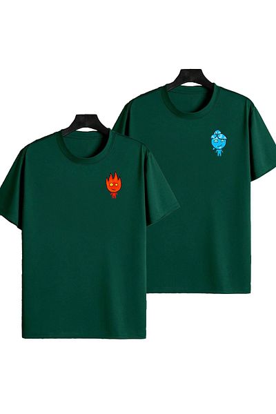 Mythologie Couple Lover Fire and Water Combination - Nefti Green Print, Oversize κοντομάνικο μπλουζάκι με λαιμόκοψη